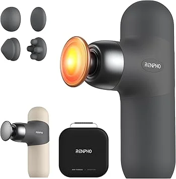 RENPHO Mini Thermal Massage Gun with Heat, Fathers Day Dad Gifts, Portable Deep Tissue Percussion Massager with 4 Heads for Neck & Back Comfort, Ultra-Quiet for Home, Office & Travel, Carry Case