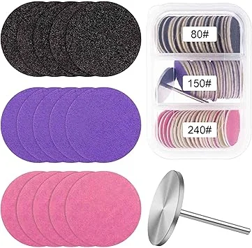 Sanding Paper Discs with Metal Nail Drill Bit Foot Sandpaper Discs 25mm Foot File Sandpaper Discs #80#150#240 Grits for Manicure Pedicure
