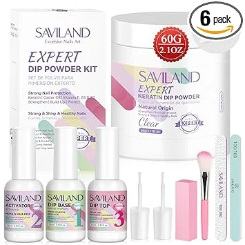 SAVILAND Clear Dip Powder Nail Kit Starter: 60g 2.1oz Dip Powder for Nails with Dipping Powder Liquid Set Dip Base Activator and Top Coat Professional Dip Nail Kit Repair for French Manicure Nail Art
