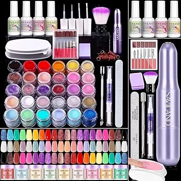 SAVILAND Dip Powder Nail Kit with Drill: Starter Set 30 Colors Summer Spring Keratin Dip Nails Powder with Dipping Liquid Set Activator Base Top Coat Cuticle Oil for DIY Manicure Art Women Gift