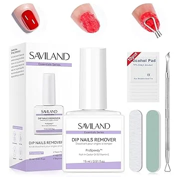 SAVILAND Essentials Dip Powder Remover Kit: Dip Nail Removal With Nail File Buffer For Dip Nails Gel Remove No Need Foil Soaking or Wrapping Easy to Use Home Manicure 15ml