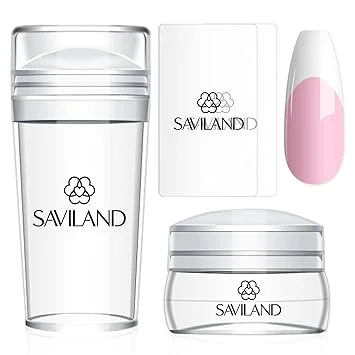 Saviland French Tip Nail Stamp: 4PCS Nail Art Stamper Kit Clear Silicone Nails Stamping Long & Short Jelly Stamper with Scrapers Nails Stamper Kit for French Manicure Home DIY Salon