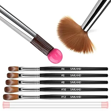 SAVILAND Kolinsky Acrylic Nail Brush Set: Size 4, 6, 8, 10, 12 Professional Manicure Brushes for Acrylic Powder Application, 3D Nail Art Sculpting Extension Tools Home DIY & Salon Use