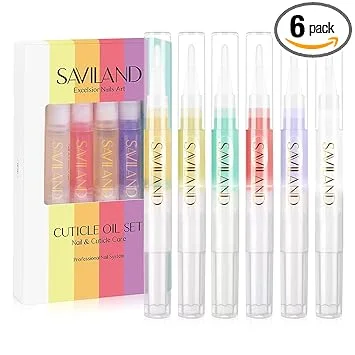 SAVILAND Natural Cuticle Oil Pen: 6PCS Revitalizing Cuticle Oil for Nails with Vitamin E Repaired Cuticles Overnight Cuticle Softener Nail Strengthener Protector for Damaged Skin Thin Nail