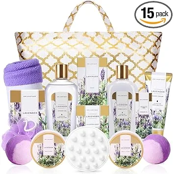 Spa Luxetique Gifts for Women Lavender Gift Baskets for Women 15pcs Bath and Body Work Gift Set With Tote Bag Bath Sets for Women Mothers Day Gifts for Her