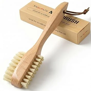 Takavu Nail Brush, Pure Boar Bristles, Natural Wood Handle, Nail Cleaning Brush for Scrubbing Fingernail Toenail Hand Feet, Dual Sided for Regular Manicure Nail Care Hygiene