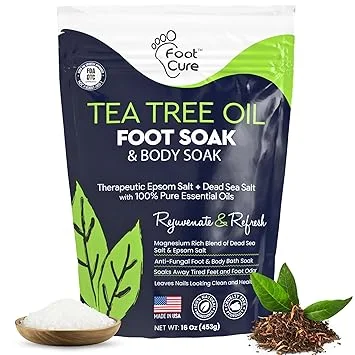 Tea Tree Oil Foot Soak with Epsom Salt - For Toenail Repair, Athletes Foot, Softens Calluses, Soothes Sore & Tired Feet, Nail Discoloration, odor Scent, Spa Pedicure Care - Made in USA 16 oz