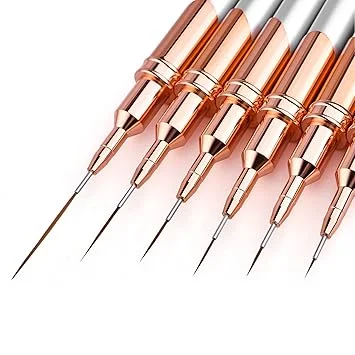 Yasterd 6pcs Nail Art Brushes Liner Striping Brush Set Nail Art Long Striper Pen, Nylon Bristles, Silver Metal Handle, 5/7/9/11/15/25mm