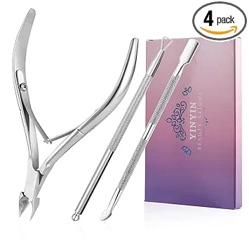 YINYIN Cuticle Trimmer with Cuticle Pusher and Cutter, Professional Stainless Steel Nippers, Cutter Clippers, Cuticle Remover, Pedicure Manicure Tools for Fingernails and Toenails, Sliver