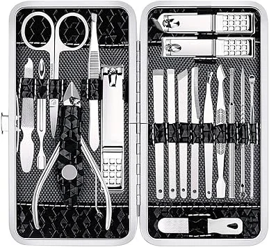 Yougai Nail Clippers Set - 18 Pcs Professional Manicure Pedicure Kit Gifts for Fathers Day Men Women, Stainless Steel Fingernail Toenail Cutters, Nail Care Grooming Tools with Leather Travel Case